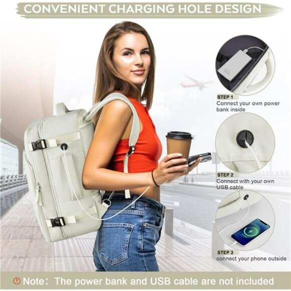 Airline approved large travel backpack carry on personal item bag for women beig - Picture 6 of 7